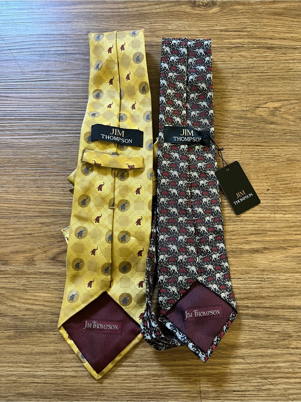 Lot Of 2 VTG Jim Thompson Thai Silk Ties Elephant Print Whimsical Wildlife Trad